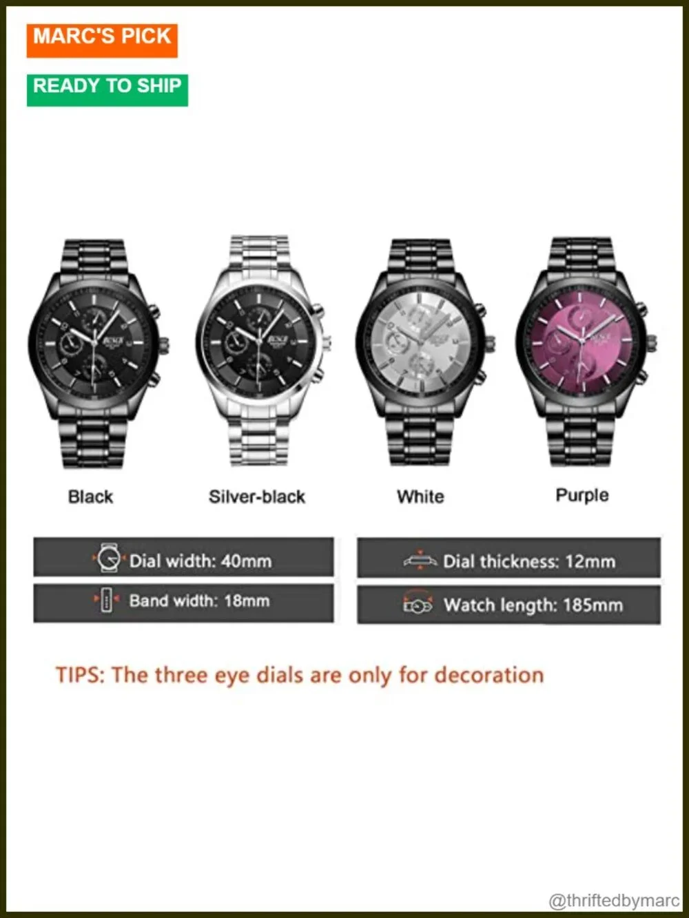 Men's 40mm Analog Watch – Auto Date & Day, Stainless Steel, Quartz Movement,